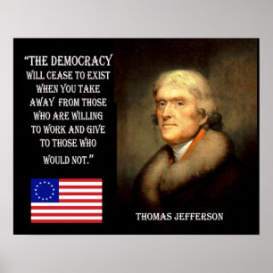 Póster Citações de Jefferson - a democracia cessará de
