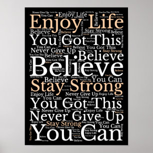Poster Citações Motivacionais. Padrão WordArt Preto Branc