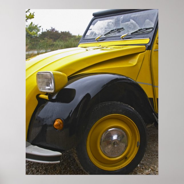 Poster Citroen 2CV 2, antigo preto e amarelo, (Frente)