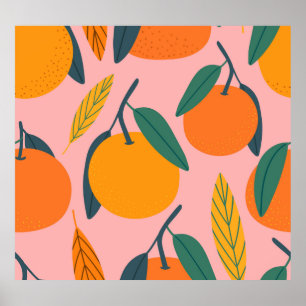 Poster Citros desenhados à mão, padrão de mandarina sem c