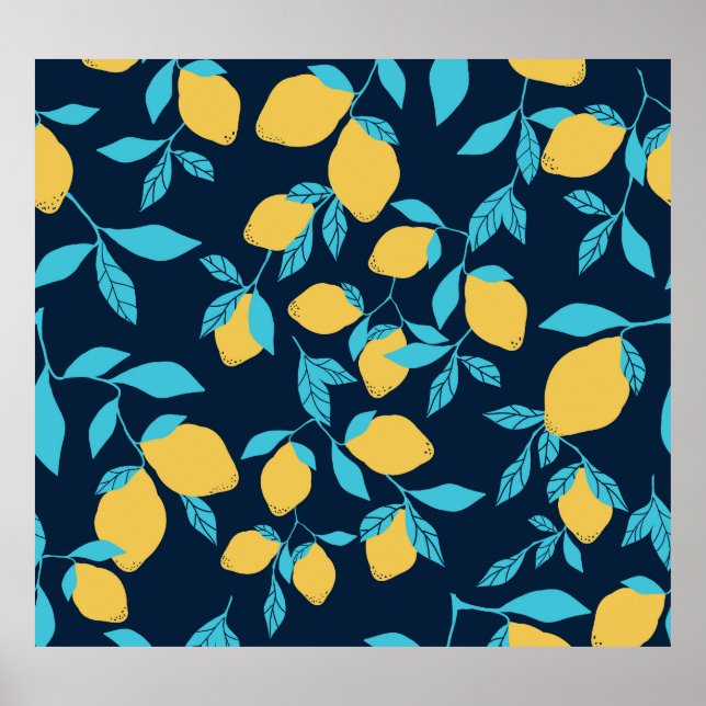 Poster Citros simples: limões em azul. (Frente)
