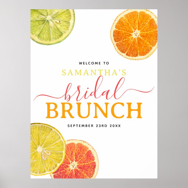 Poster Citrus Bridal Brunch Lemon Orange Chá de panela (Frente)