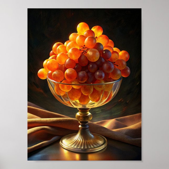 Poster "Citrus Delight: Orange Grapes on Black". (Frente)