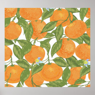Poster Citrus Delight: Padrão de Mandarin Vintage