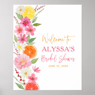 Poster Citrus Floral Lemon Orange Chá de panela Bem-vindo