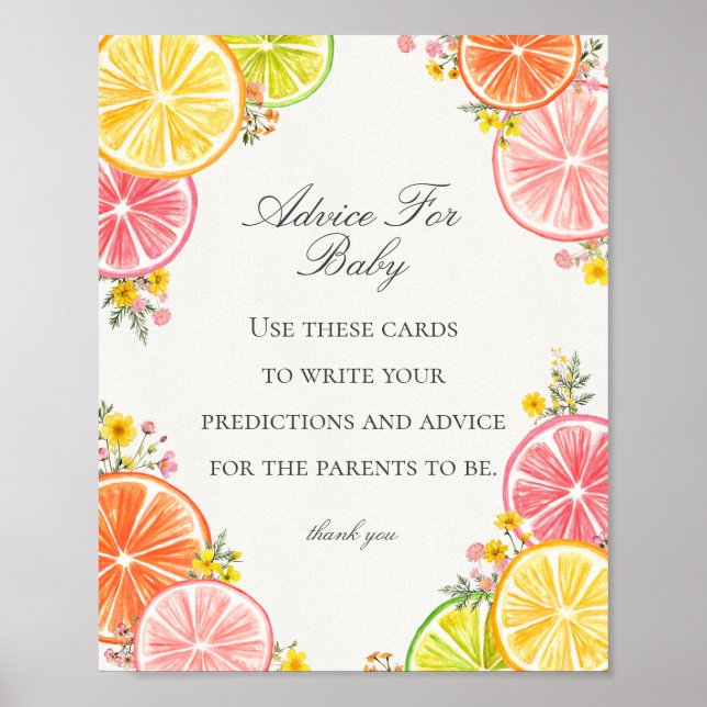 Poster Citrus Floral Little Cutie Advice para Jogo de Beb (Frente)