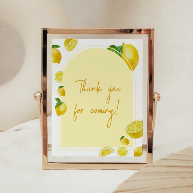 Poster Citrus Lemon Chá de fraldas Obrigado por vir (Sweet Little One Citrus Baby Shower Thank You for Coming Sign)