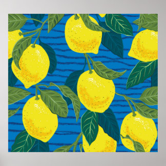 Poster Citrus Lemon: Vintage Desenhada À Mão Sem Costura.