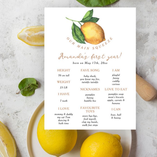 Poster Citrus limon First Birthday Milestone Aniversário (Criador carregado)