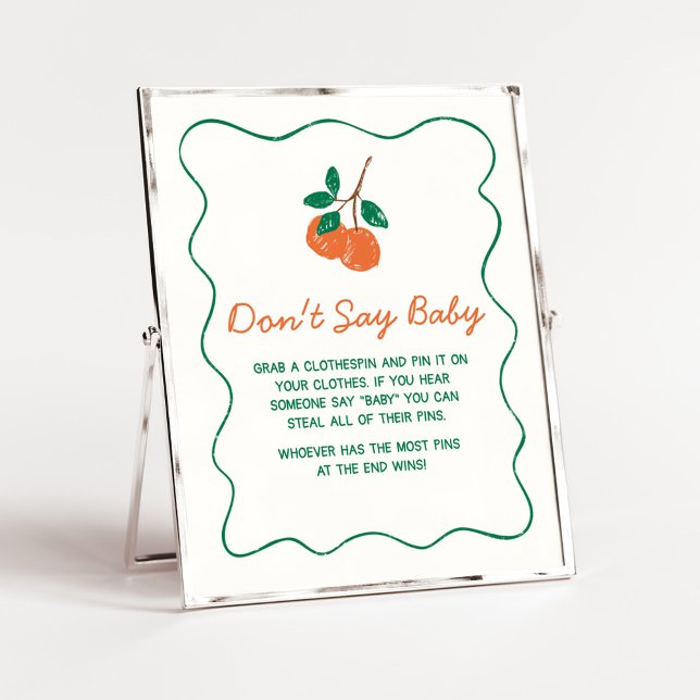 Poster Citrus Little Cutie Chá de fraldas Don't Say Baby (Citrus Little Cutie Baby Shower Don't Say Baby Sign)