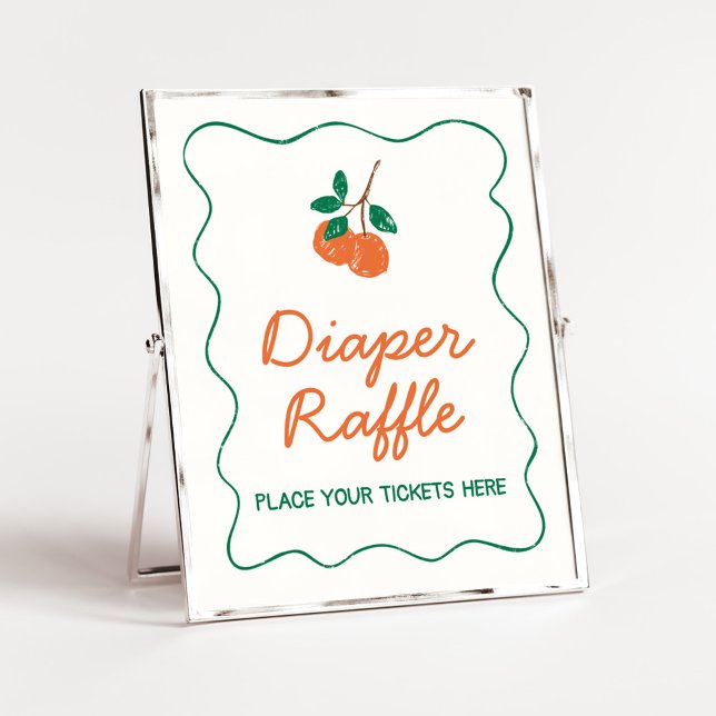 Poster Citrus Little Cutie Chá de fraldas Fralda Raffle (Citrus Little Cutie Baby Shower Diaper Raffle Sign)