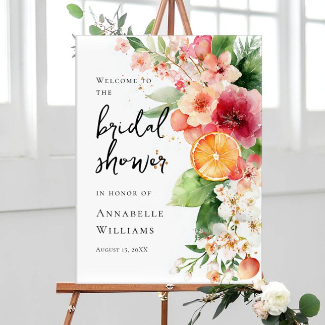Poster Citrus Orange E Flowers Chá de panela Bem-Vindo (Criador carregado)