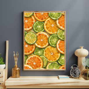 Poster Citrus Splash Laranja, Limão e Lima Aquarela