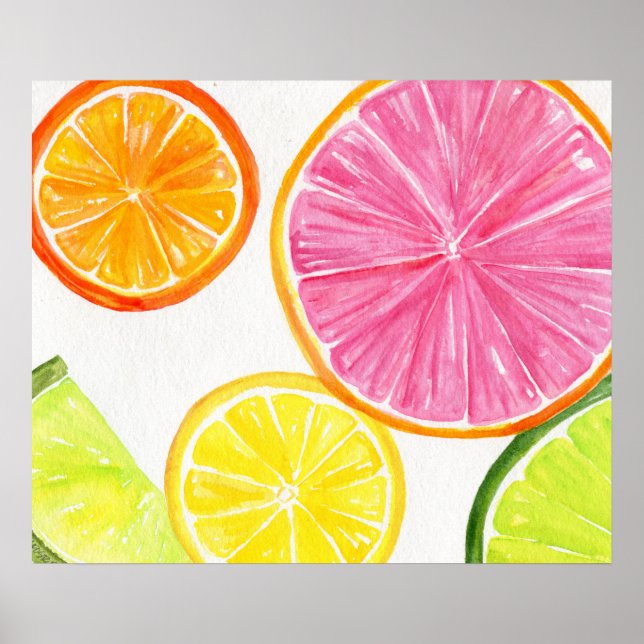 Póster Citrus Watercolor Painting, Limão, Lemon, Orange (Frente)