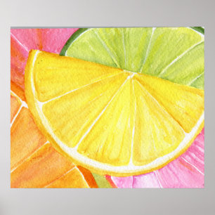 Poster Citrus Watercolor Painting, Limão, Lemon, Orange