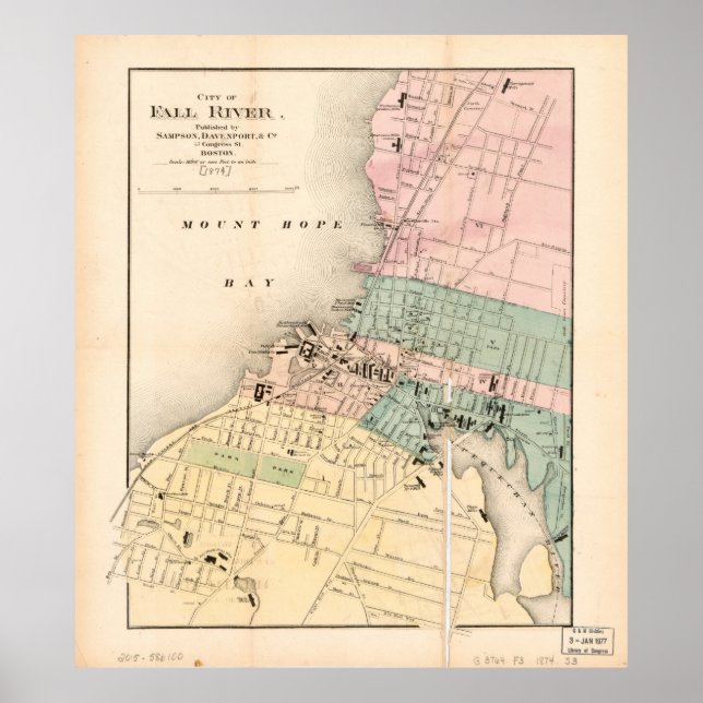 Poster City of Fall River, Massachusetts Map (1874) (Frente)