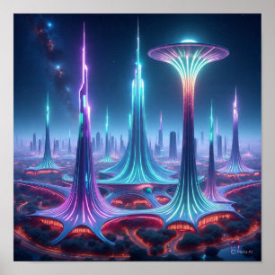 Poster Cityscape de Alienígena futurística com espaçament