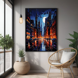Poster Cityscape vibrante na arte urbana noturna
