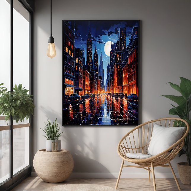 Poster Cityscape vibrante na arte urbana noturna (Criador carregado)