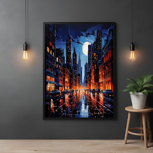 Póster Cityscape vibrante na arte urbana noturna