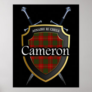Poster Clã Cameron Tartan Scottish Shield & Swords