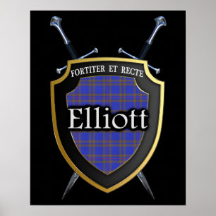 Póster Clã Elliott Tartan Scottish Shield & Swords