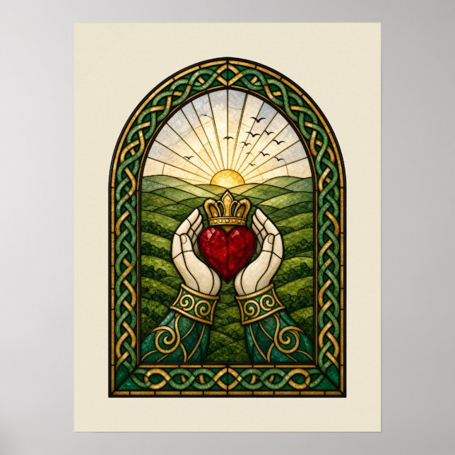 Poster Claddagh de Vidro Colorido (Frente)