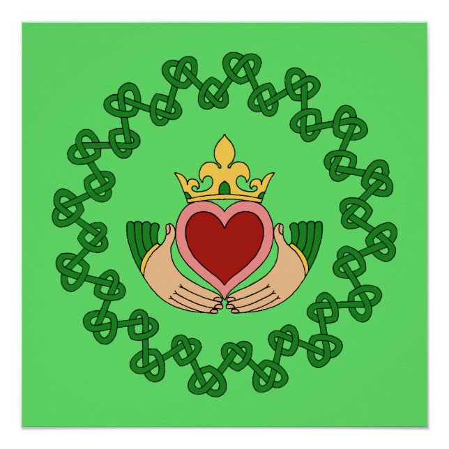 Póster Claddagh e Green Knotwork (Frente)