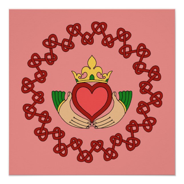 Póster Claddagh e Red Knotwork a rosa (Frente)