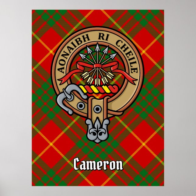 Poster Clan Cameron Crest sobre Tartan (Frente)