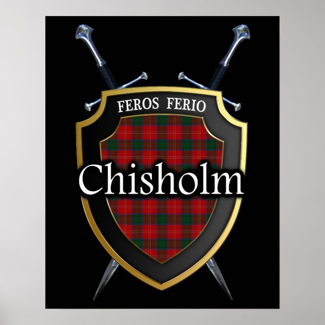 Póster Clan Chisholm Tartan Scottish Shield & Swords (Frente)