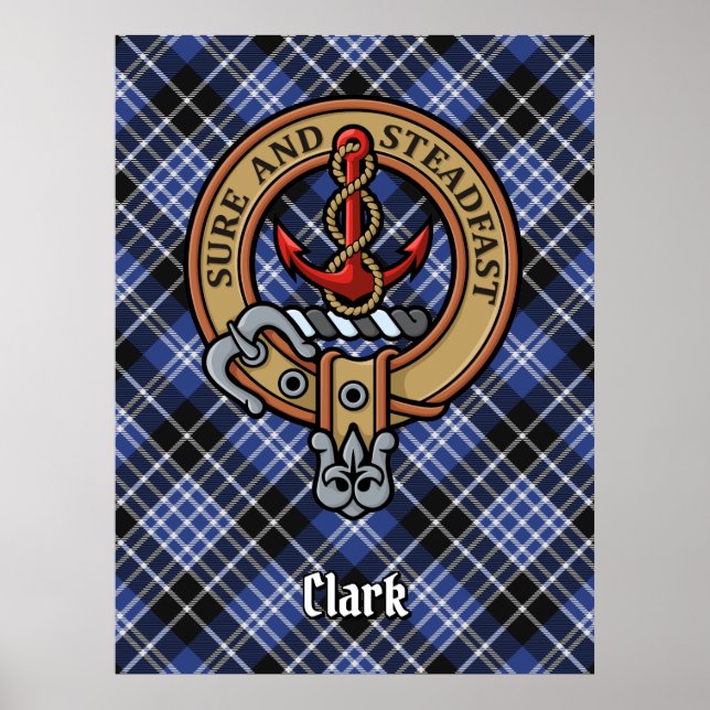 Poster Clan Clark Crest sobre Tartan (Frente)