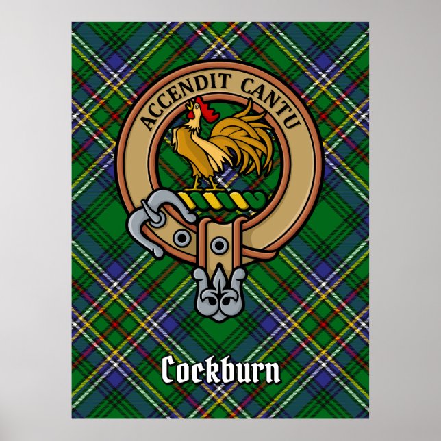 Poster Clan Cockburn Crest sobre Tartan (Frente)
