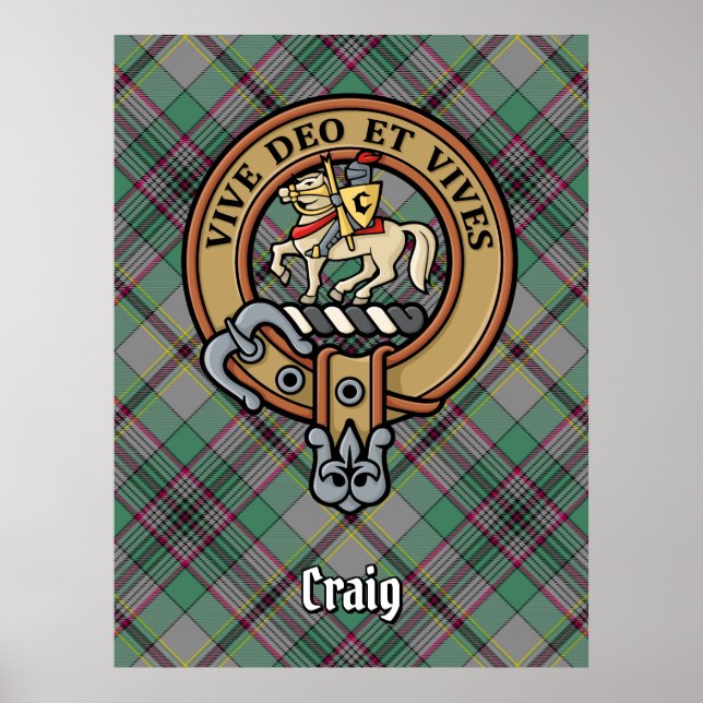 Poster Clan Craig Crest sobre Tartan (Frente)