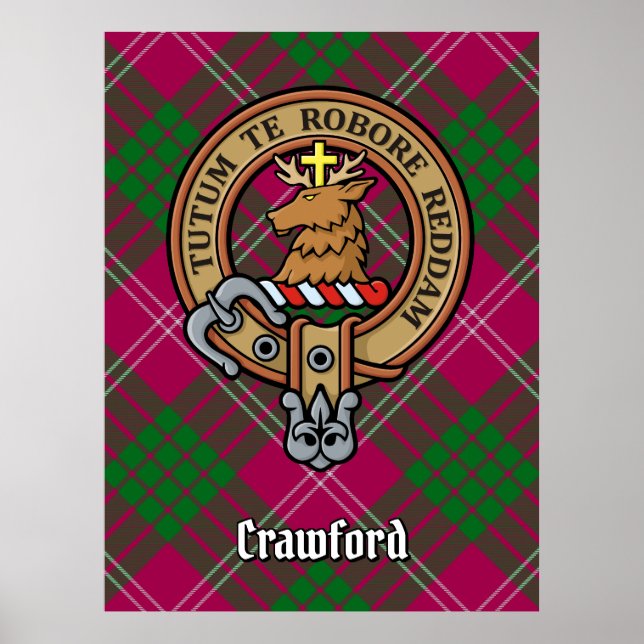 Poster Clan Crawford Crest sobre Tartan (Frente)