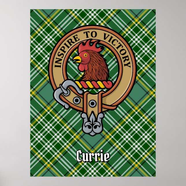 Poster Clan Currie Rooster Crest sobre Tartan (Frente)