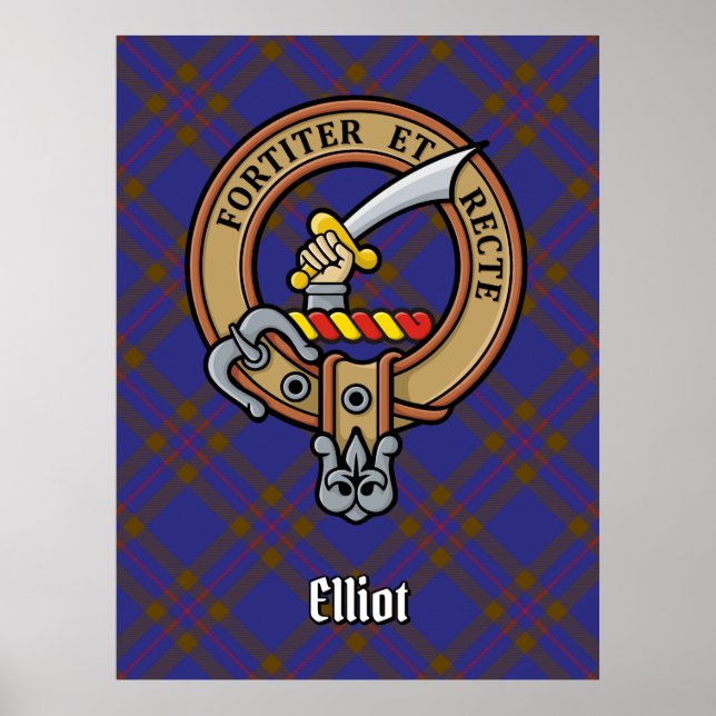 Poster Clan Elliot Crest sobre Tartan Moderno (Frente)