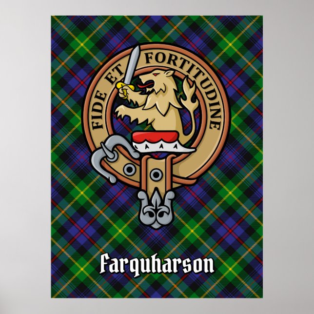 Poster Clan Farquharson Crest sobre Tartan (Frente)