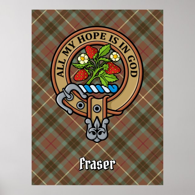 Poster Clan Fraser Crest sobre a Caça ao Tartan (Frente)