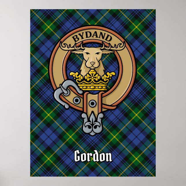 Poster Clan Gordon Crest sobre Tartan (Frente)