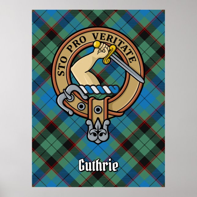 Poster Clan Guthrie Crest sobre Tartan (Frente)