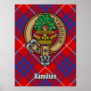 Poster Clan Hamilton Crest sobre o Red Tartan