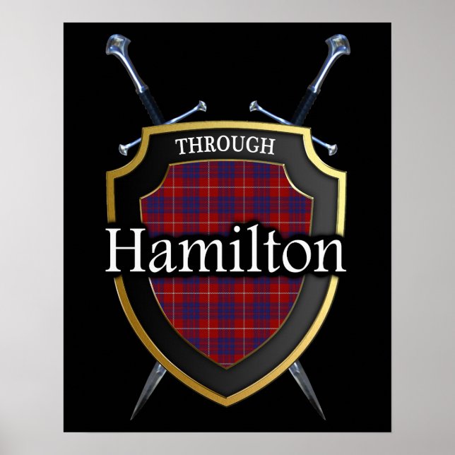 Poster Clan Hamilton Tartan Scottish Shield & Swords (Frente)