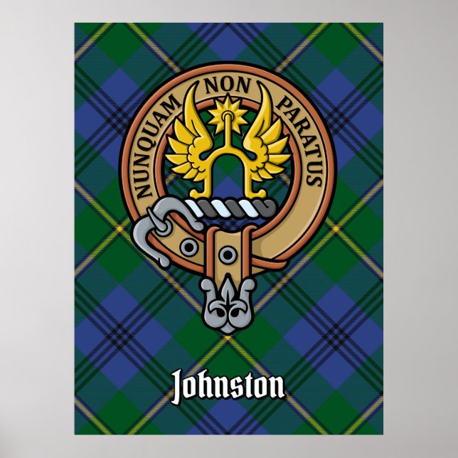 Poster Clan Johnston Crest sobre Tartan (Frente)