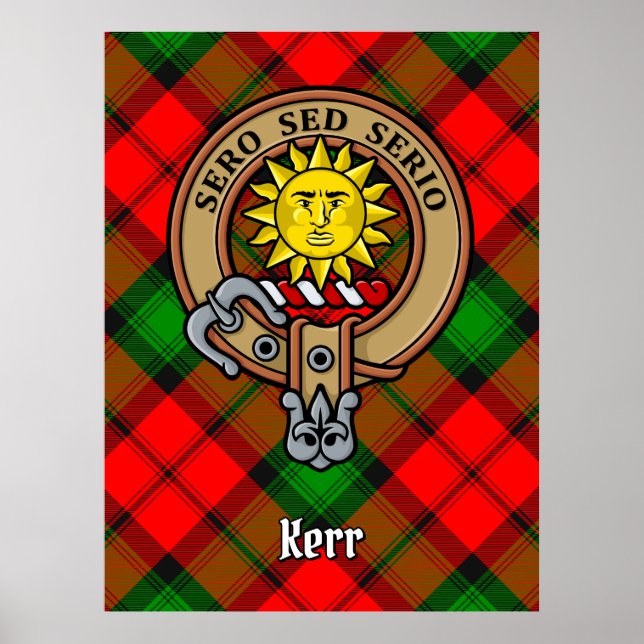 Poster Clan Kerr Crest sobre Tartan (Frente)