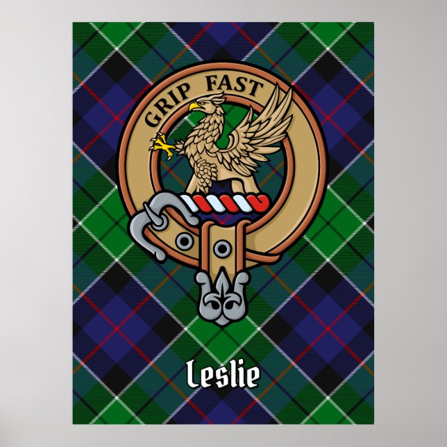 Poster Clan Leslie Crest sobre caçar Tartan (Frente)