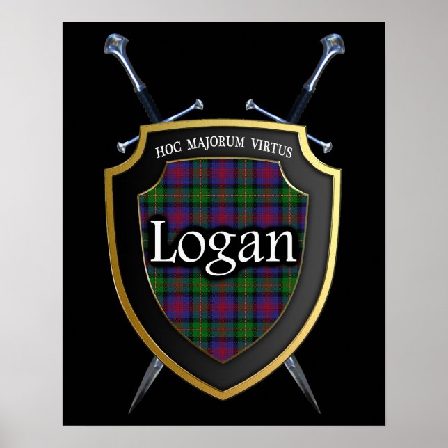 Póster Clan Logan Tartan Scottish Shield & Swords (Frente)