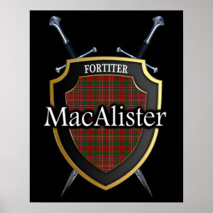 Póster Clan MacAlister Tartan Scottish Shield & Swords