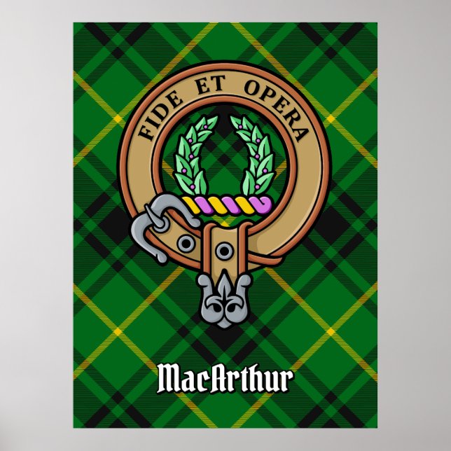 Poster Clan MacArthur Crest sobre Tartan (Frente)