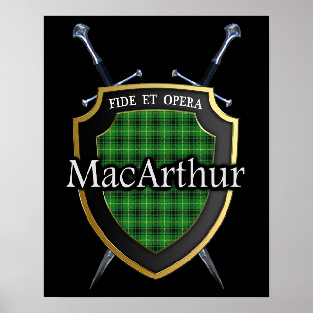 Póster Clan MacArthur Tartan Scottish Shield & Swords (Frente)